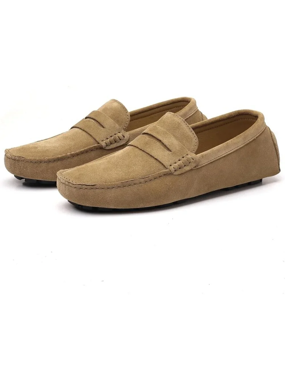 Men's Brown Tan Suede Penny Loafers Slip On Casual Business Causal Dress Shoes